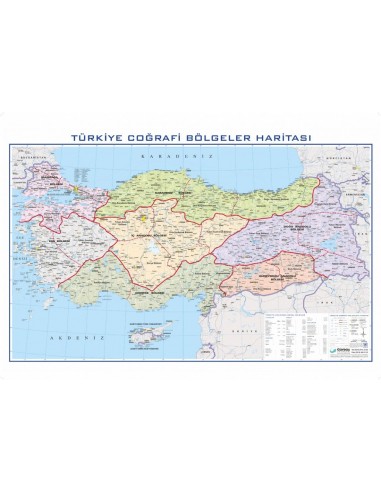 Türkiye Coğrafi Bölgeler Haritası (70x100) - Gürbüz Yayınları