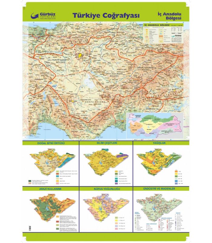 İç Anadolu Bölgesi Haritası (70x100) - Gürbüz Yayınları