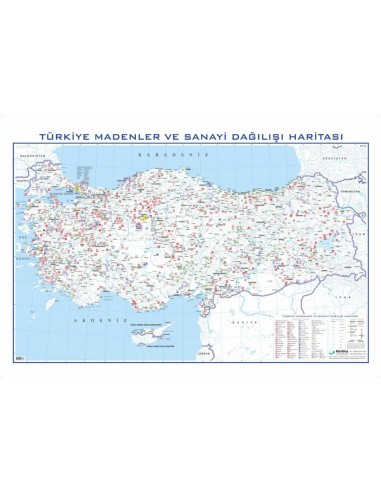 Türkiye Madenler ve Sanayi Dağılışı Haritası (70x100) - Gürbüz Yayınları