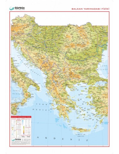 Balkan Yarımadası Fiziki Harita (70x100) - Gürbüz Yayınları