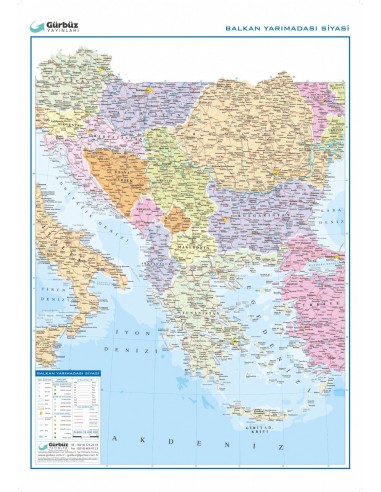Balkan Yarımadası Siyasi Harita (70x100) - Gürbüz Yayınları