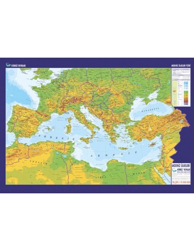 Akdeniz Ülkeleri Fiziki Harita (70x100) - Gürbüz Yayınları