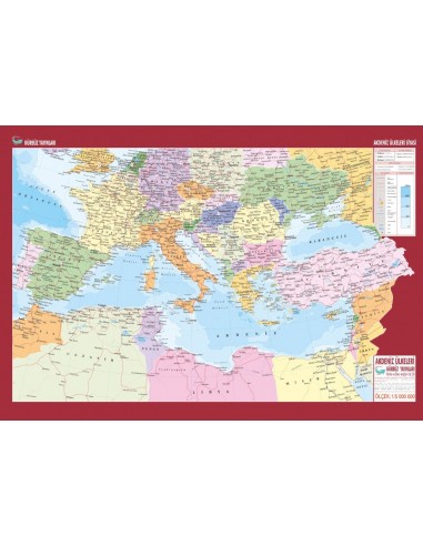 Akdeniz Ülkeleri Siyasi Harita (70x100) - Gürbüz Yayınları