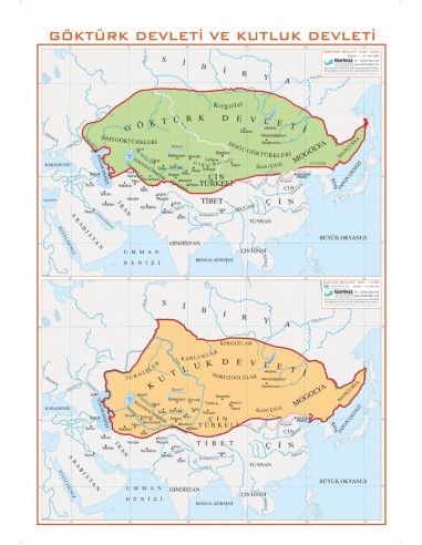 Göktürk ve Kutluk Devletleri Haritası (70x100) - Gürbüz Yayınları