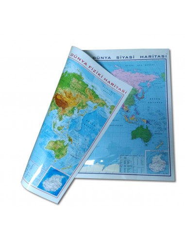 Dünya Fiziki / Siyasi Çift Taraflı Harita (70x100) - Gürbüz Yayınları
