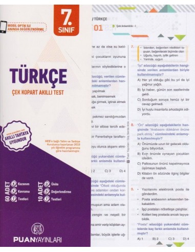 Puan Yayınları 7.Sınıf Türkçe Perforajlı Testler