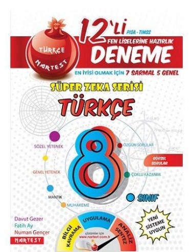 Nartest 8. Sınıf Türkçe 12 Deneme Sınavı (7 Sarmal + 5 Genel)