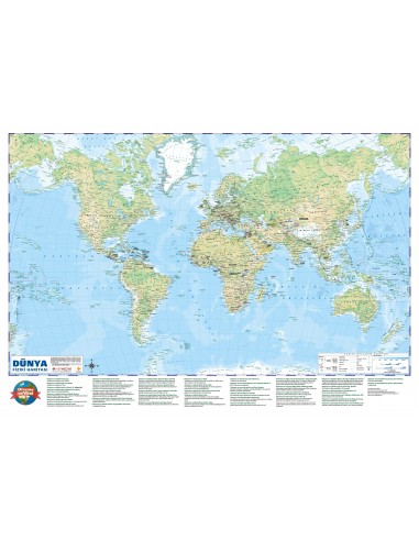 Dünya Siyasi / Fiziki Çift Taraflı Harita (70x100) - Mepmedya Yayınları