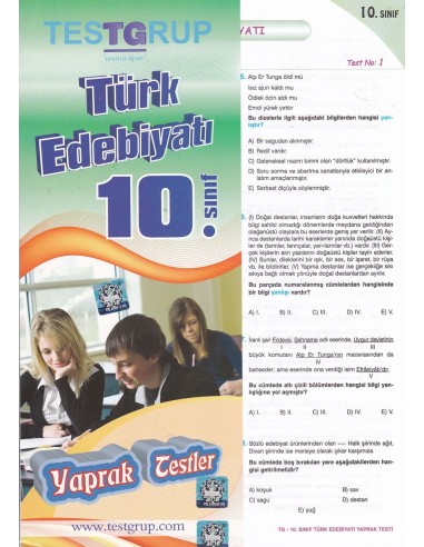 10.Sınıf Türk Edebiyatı Yaprak Testler Testgrup Yayınları