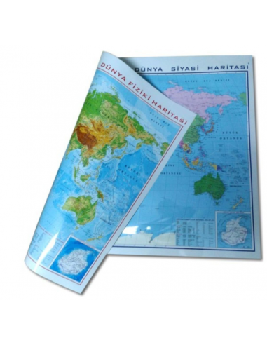 Gürbüz Yayınları Dünya Fiziki+Siyasi Haritası Çift Taraflı